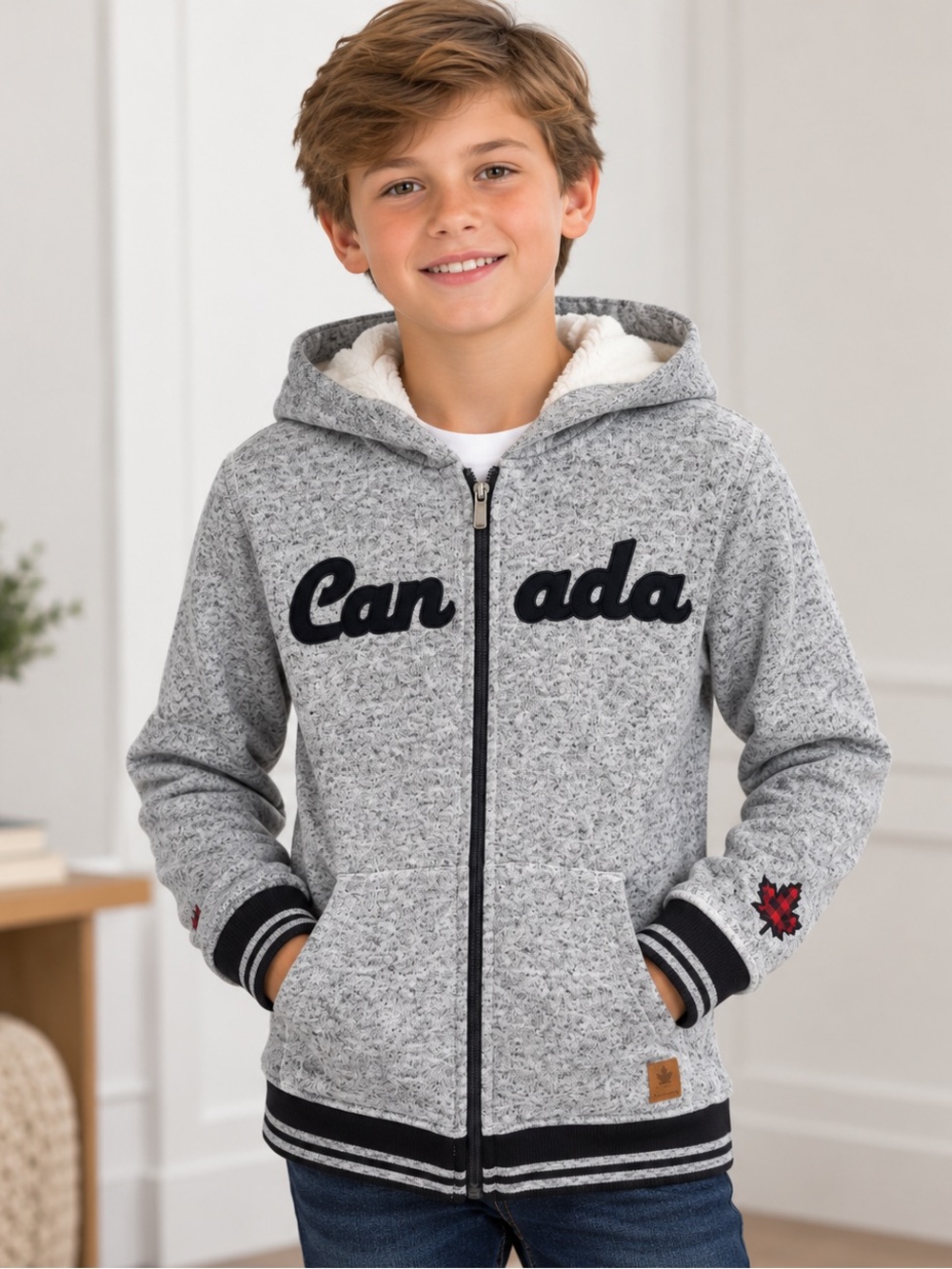 🍁 Canadiana Boys Canada Full Zip Fleece Lined Hoodie M 10–12 NWT